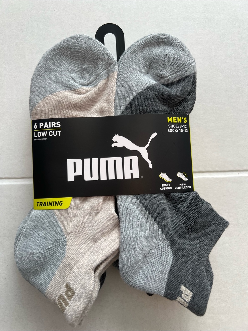 Puma Men’s Low Cut Athletic Socks – Gray & Beige, 6 Pack